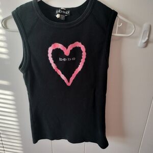 Vintage Bebe Black Tank Top with Pink Heart Accent